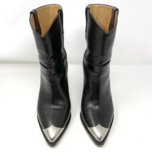 Isabel Marant Lamsy Leather Western Ankle Boots Black Size 40 - Picture 3 of 12